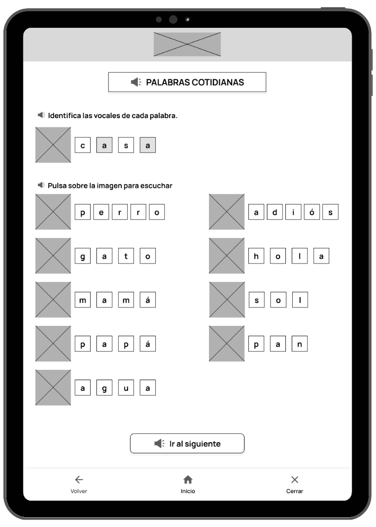 Digital Wireframes de Letra a Letra - Tablet