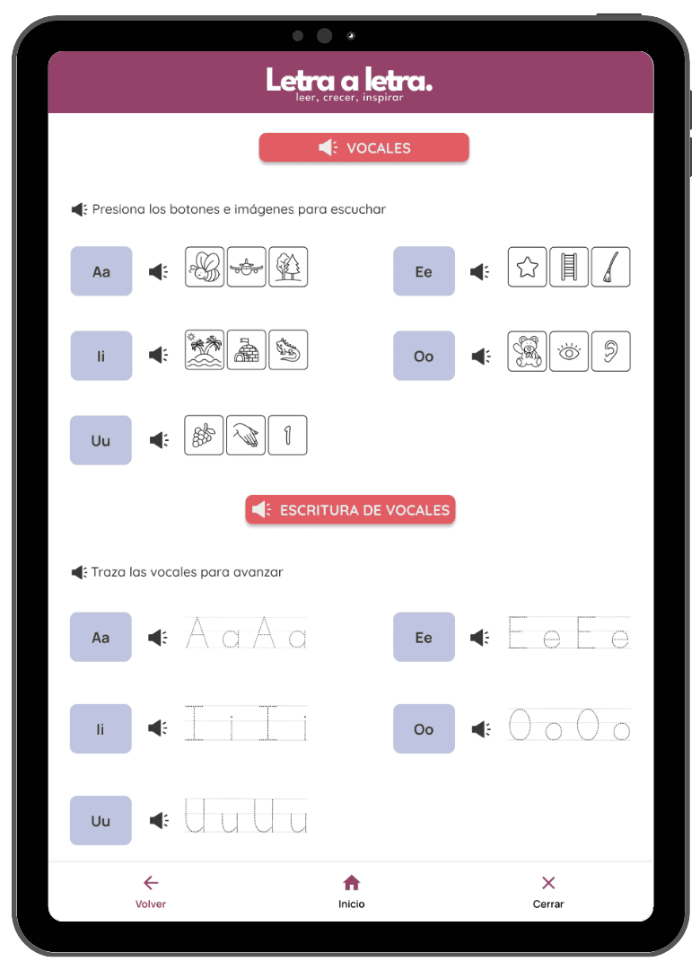 Responsive designs de Letra a Letra - Tablet